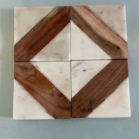 EUC Wood Inlaid Marble Coasters | Set of 4 - Picture 4 of 5
